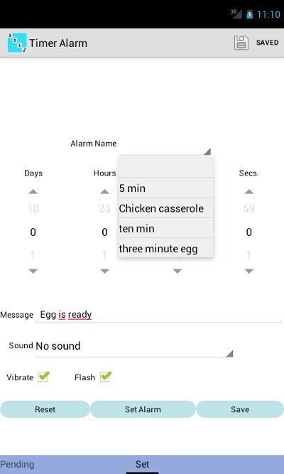 Saved alarms
drop-down box